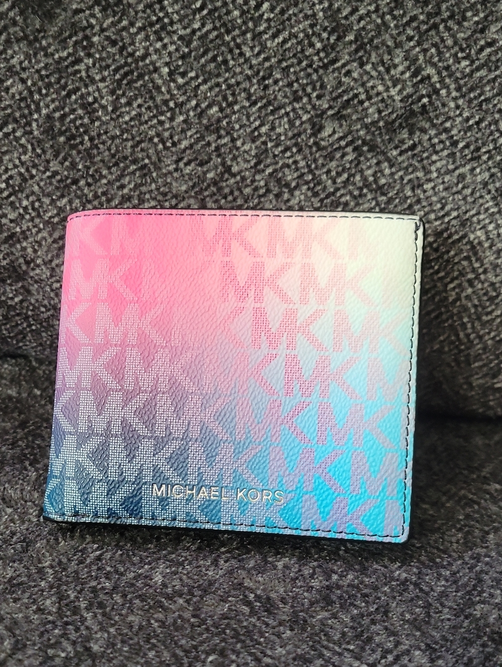 Michael Kors Ombre Pink Blue MK Logo Bifold Wallet